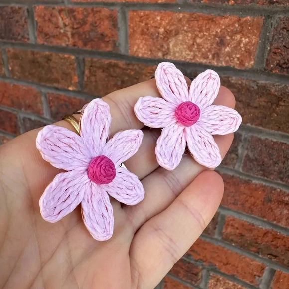 Lalita Pink Sky Boho Raffia Flower Earrings - Picture 5 of 9